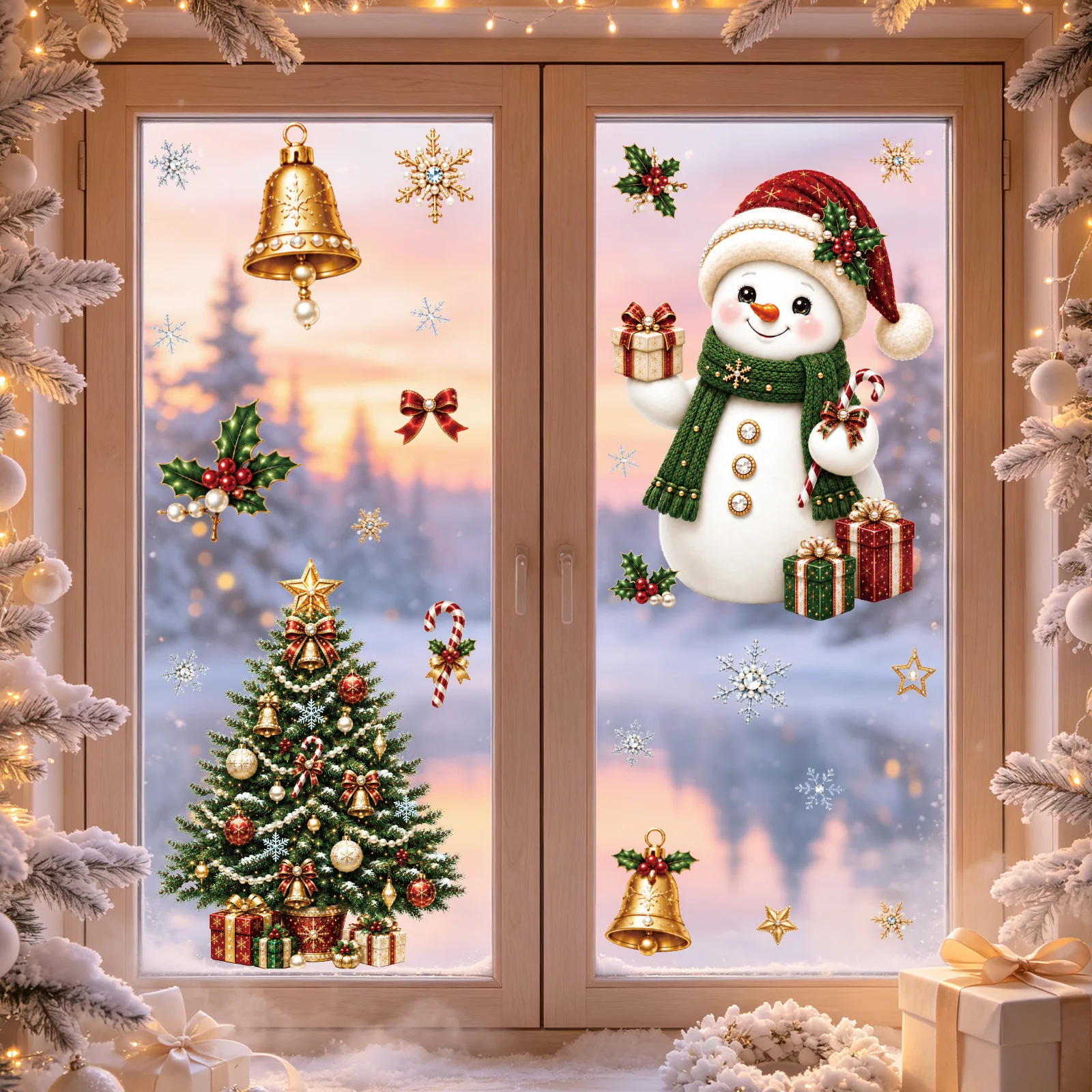 Christmas Stickers Winter Warm Atmosphere Snowflake Snowman Glass Stickers Green Christmas Tree Static Stickers