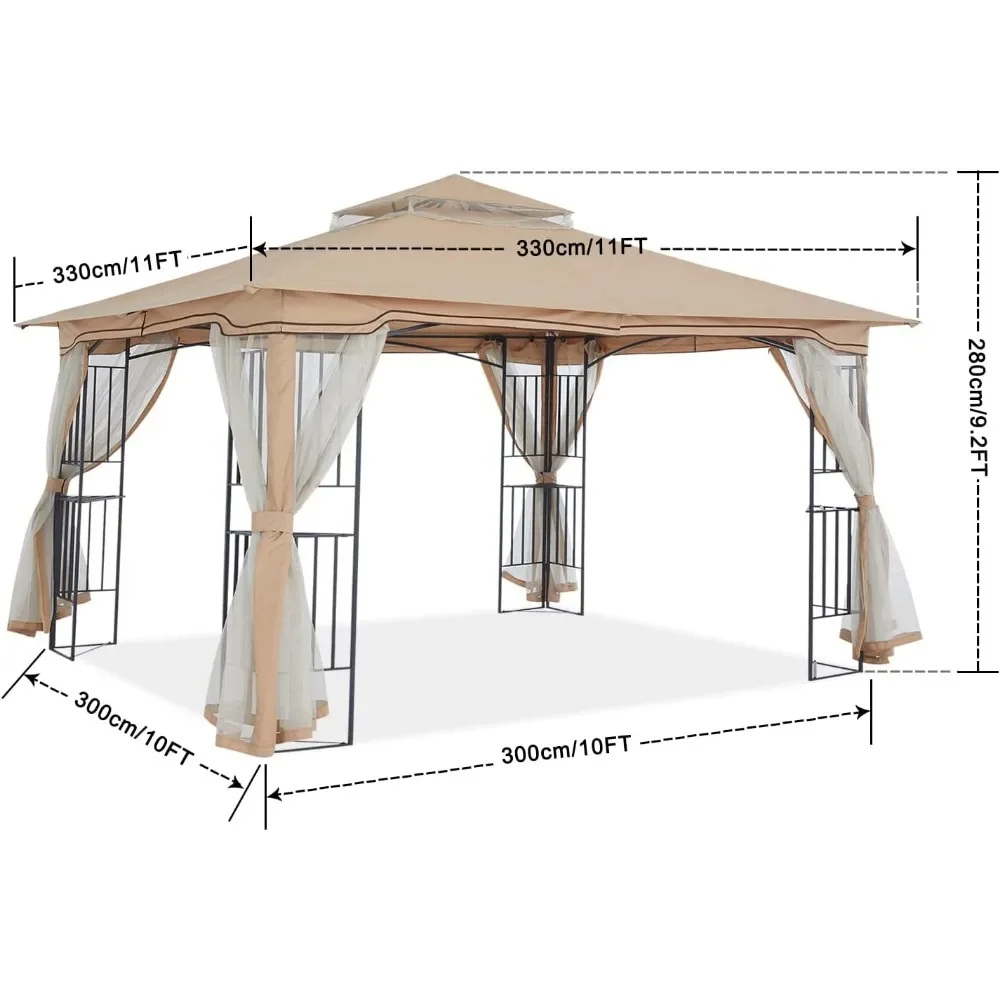 Imagem -05 - Toldo Impermeável ao ar Livre para Pátio Gazebo com Tela de Rede Paredes de Tela Design de Prateleira de Canto Canopy Bege Tent Shade 11x11