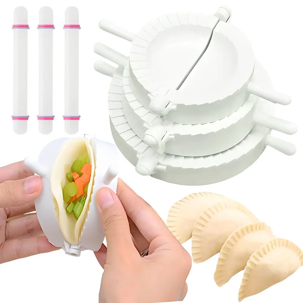 Juego de 3 Moldes para Hacer Empanadas S/M/L y Rodillo para Amasar, Molde de Plástico para Empanadas, Raviolis y Pierogi para Hornear en la Cocina YMY