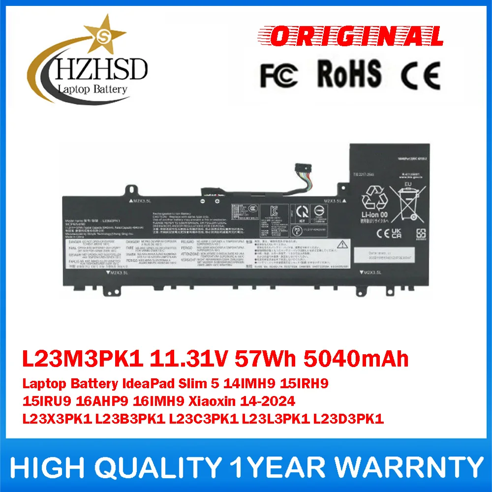 

L23M3PK1 11.31V 57Wh 5040mAh L23X3PK1\B3PK1\C3PK1\L3PK1\D3PK1 Genuine Original Laptop Battery For Lenovo IdeaPad Slim 5 14IMH9