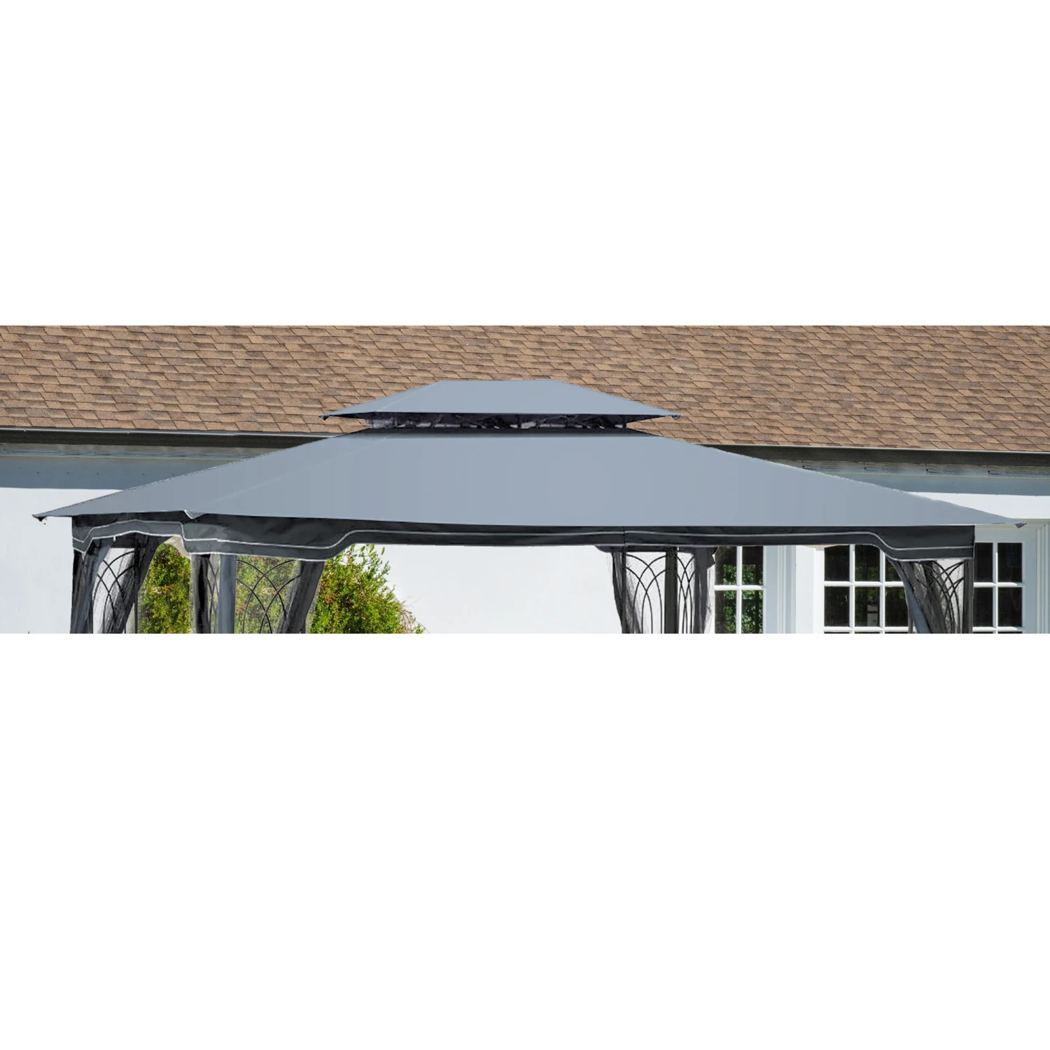 13x10 Ft Gray Patio Double Roof Gazebo Canopy Top Replacement Fabric