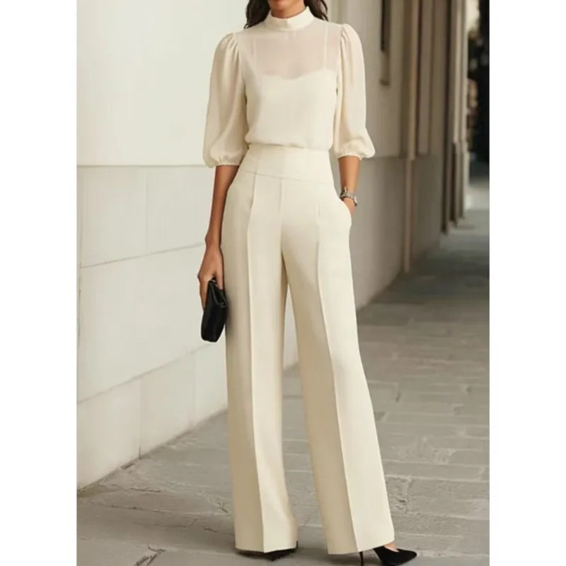 Temperament Women's Office Three Piece Set Spring Autumn New Fashion Sling Top+smock+Pants Suit Ladies Simple Solid Color Outfit