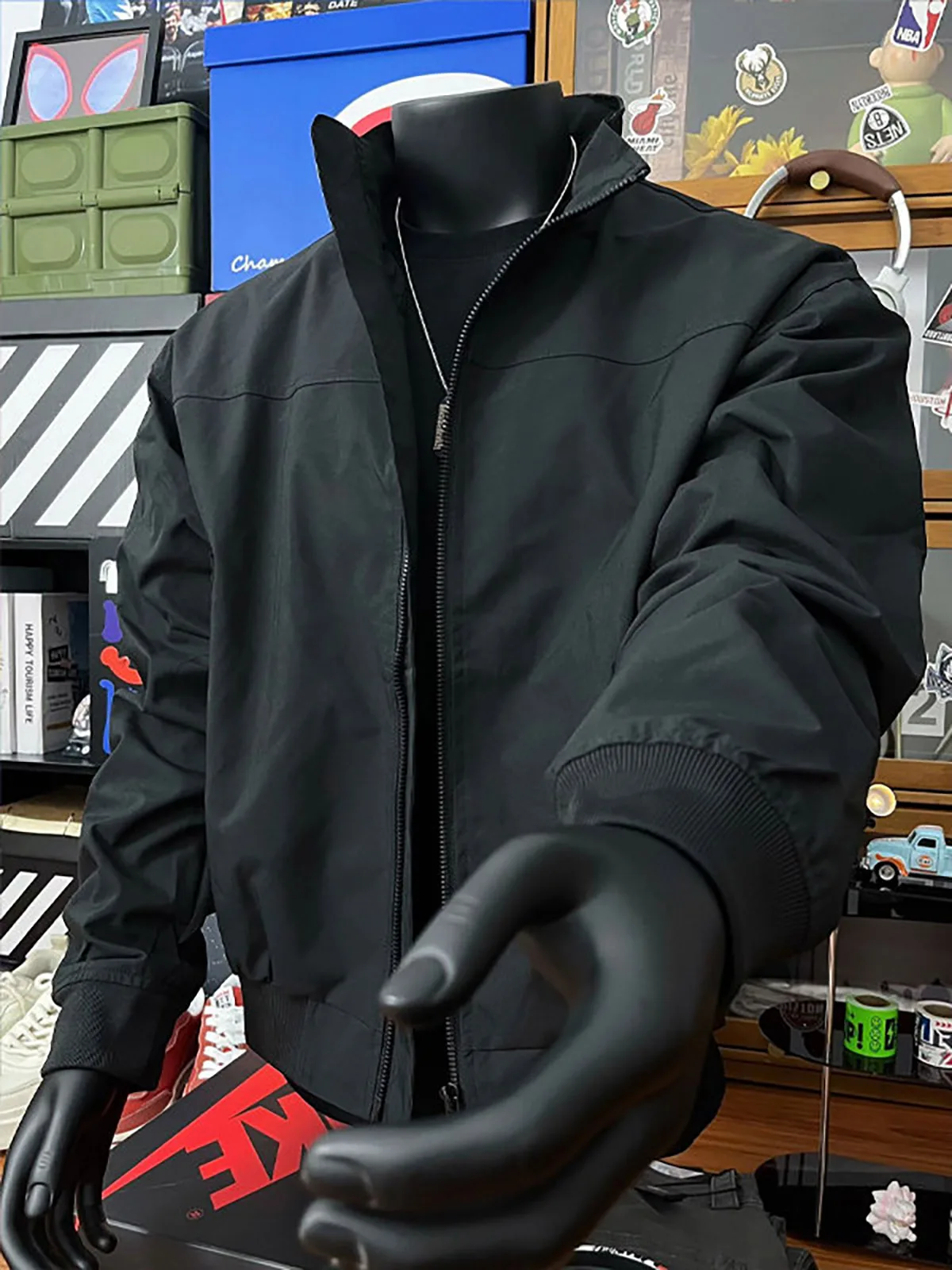 Black Cleanfit Stand Collar Workwear Jacket Men's Outdoor Three-Proof Short Pilot Jacket Top Spring Season Youth Fashion