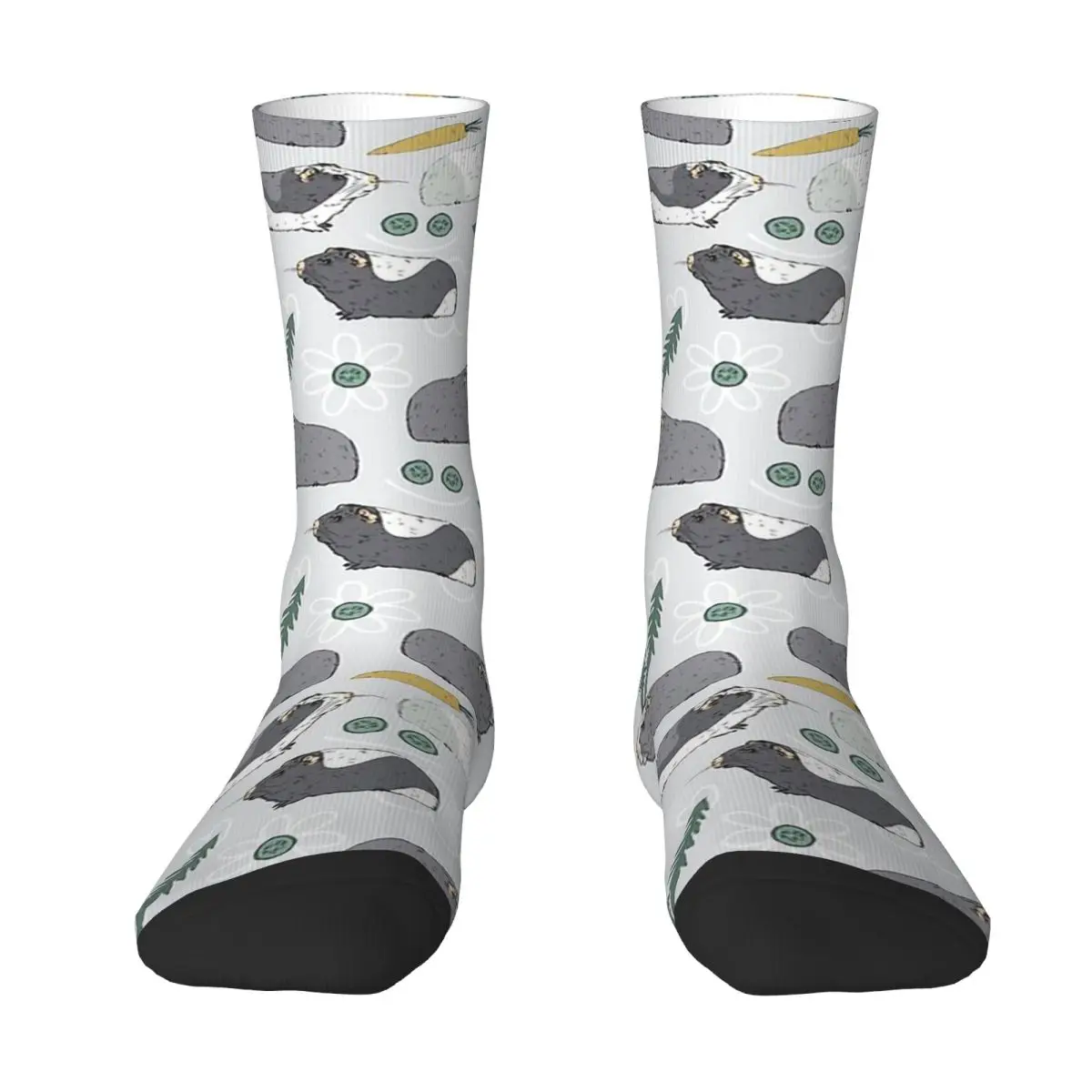 Guinea Pigs With Cucumber Carrot On Grey Capybara Unisex Winter Socks Warm Happy Socks Street Style Crazy Sock