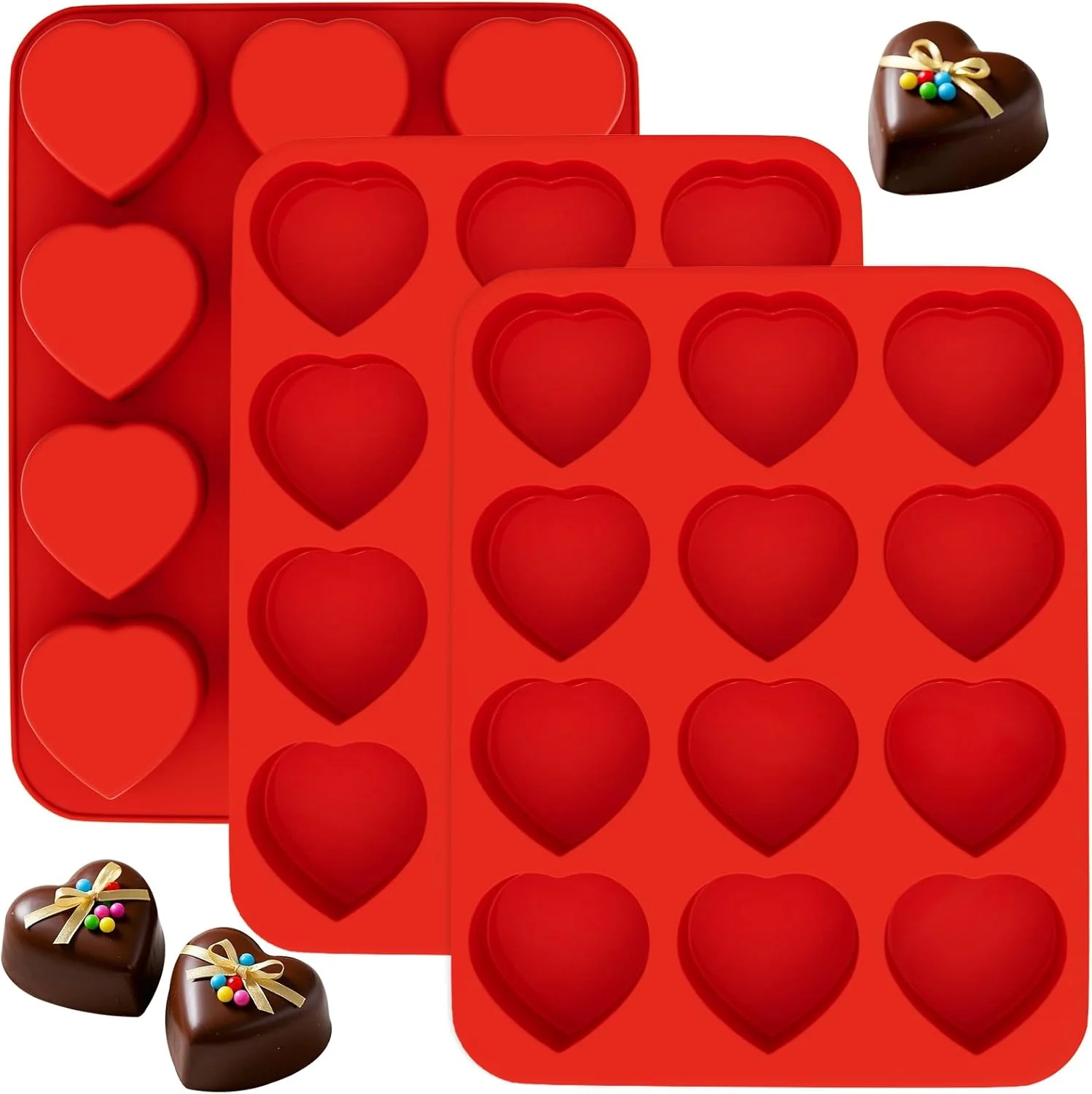 

1pcsHeart Silicone Molds 12 Cavities Each Non-Stick Red Silicone Heart Shaped Molds for Chocolate Soap Jelly Candy Making