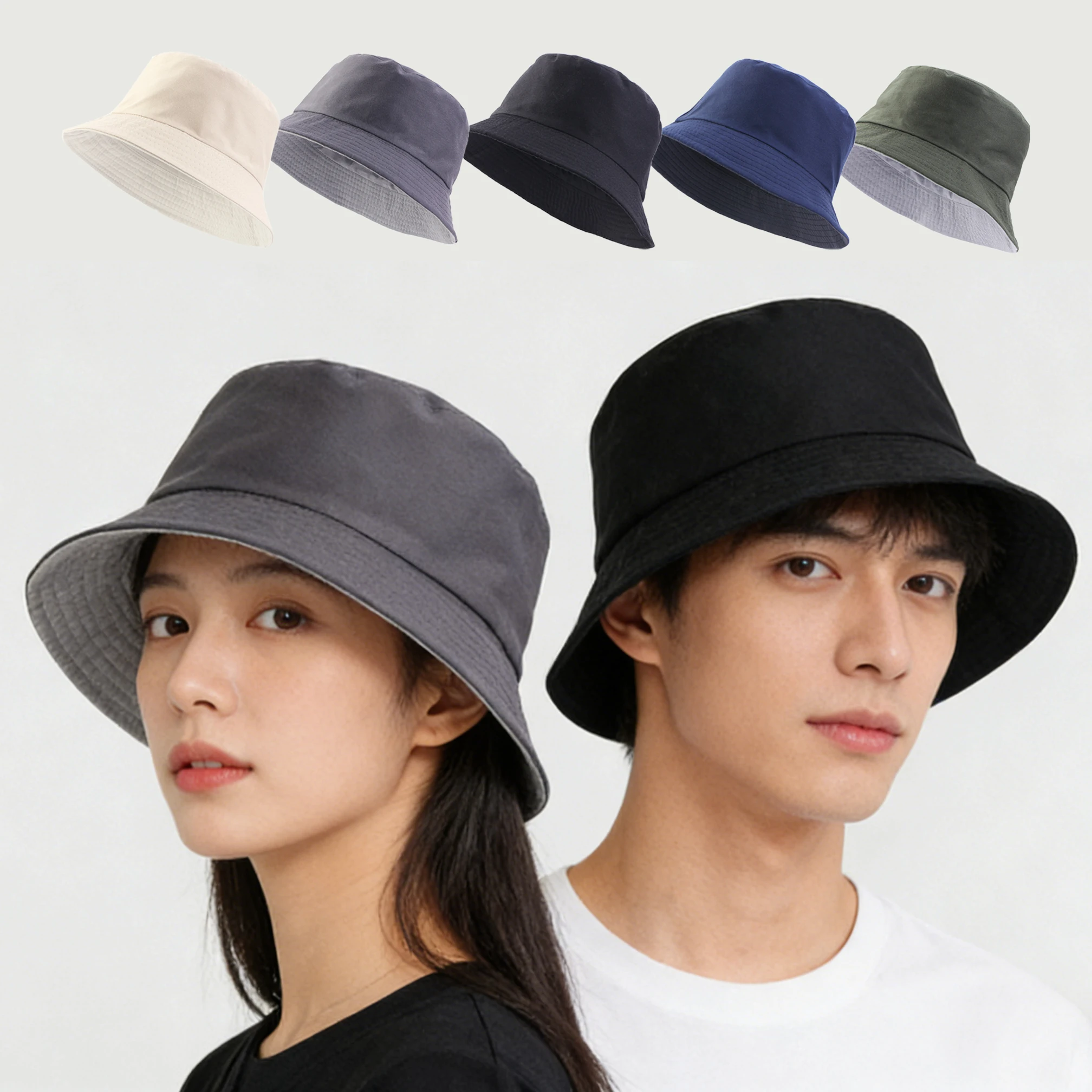 Spring Summer Uni Solid Color Fisherman Cap Foldable Bucket Hat Outdoor Sunscreen Hat Caps Fashionable Double-sided Basin Hat