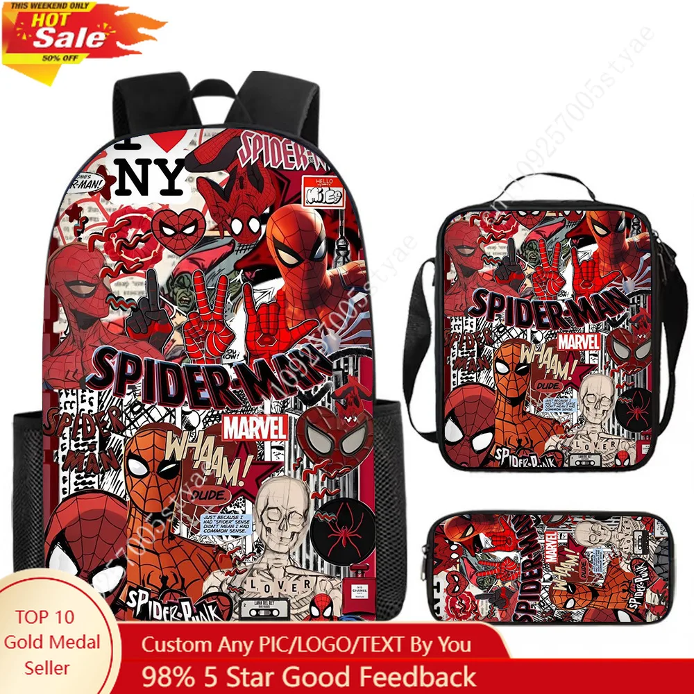 

Marvel Spider-Man Backpack 3 Set 16in Bags Portable Bookbag Casual Bags Cosplay Schoolbag Lunch Bag Pencilbox