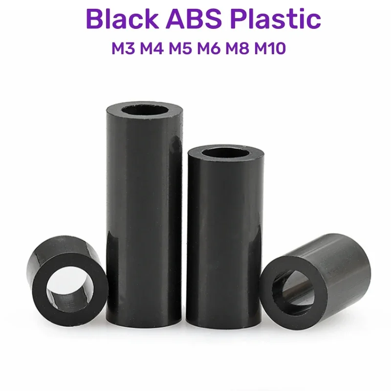 M3M4M5M6M8M10 Black ABS Plastic Non-Threaded Round Hollow Standoff Washer Nylon Insulation Column Gasket Sleeve PCB Board Screw