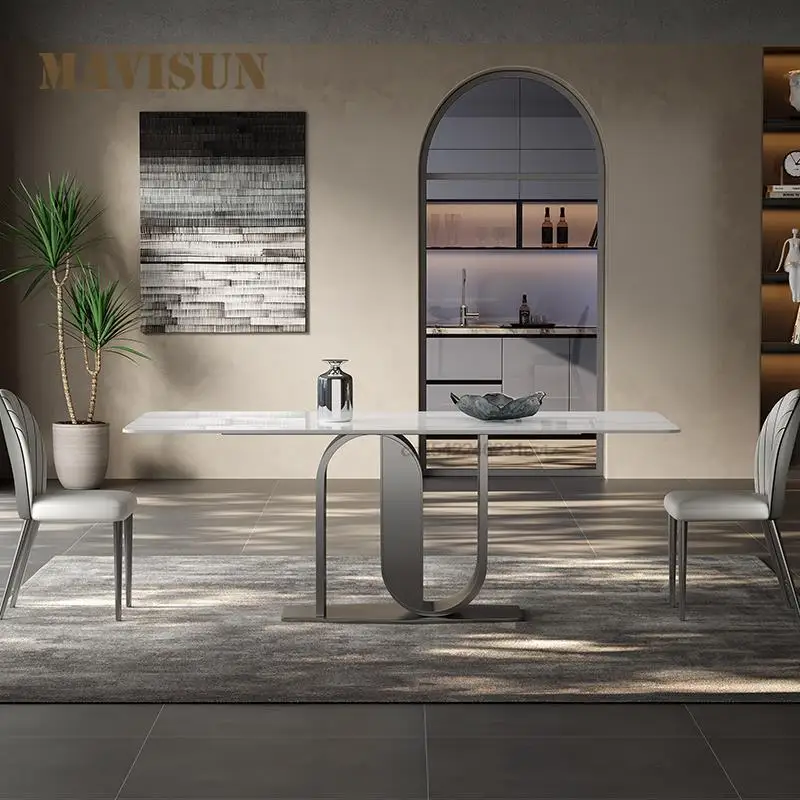 

Italian Minimalist Slate Dining Table Modern Home Small Apartment Light Luxury High-end Restaurant Island Dining Table For 6