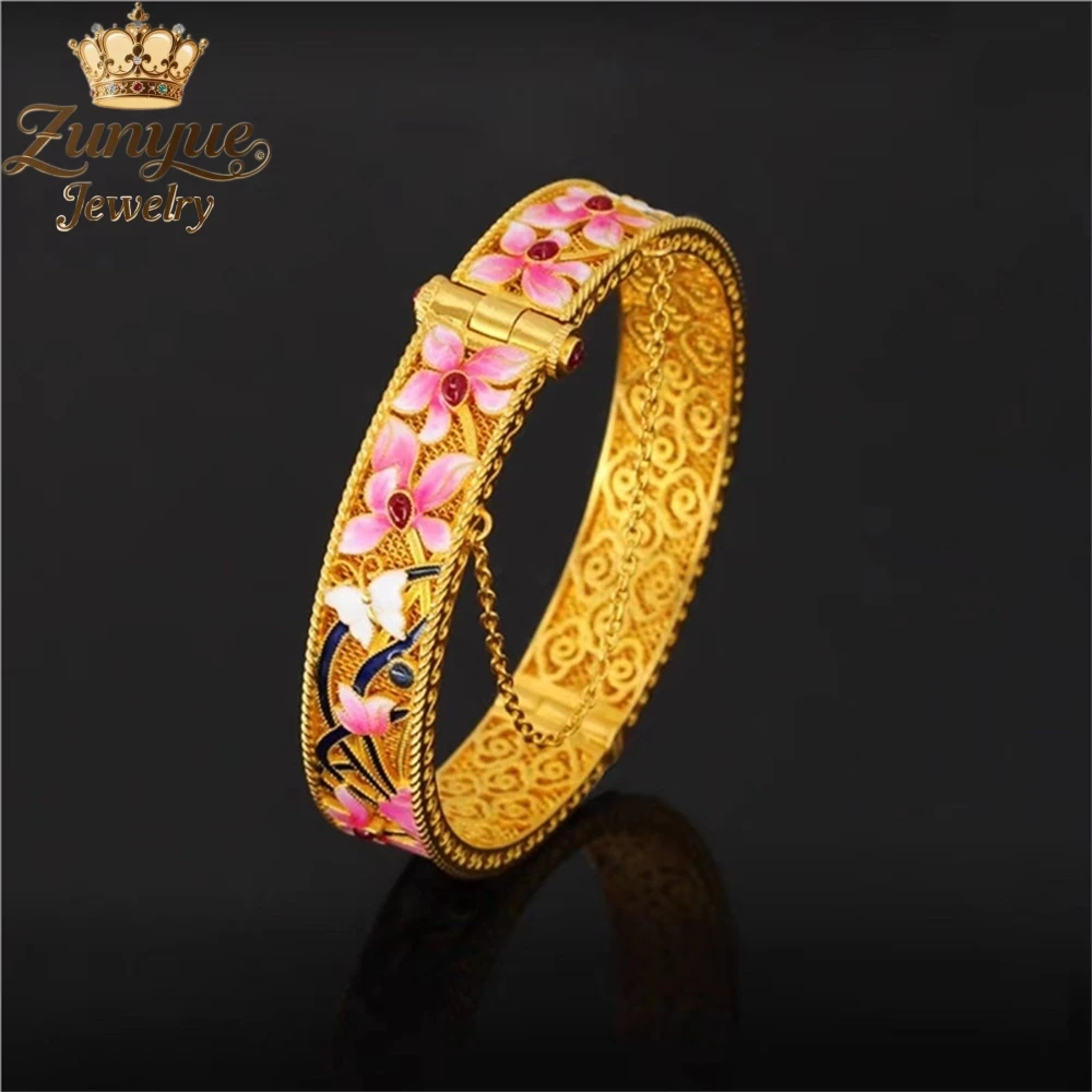 

Sand Gold Enamel Orchid Bracelet Luxury Quality Jewelry Best Selling Handicraft Fashion Jewelry Exquisite Elegant Charms Popular