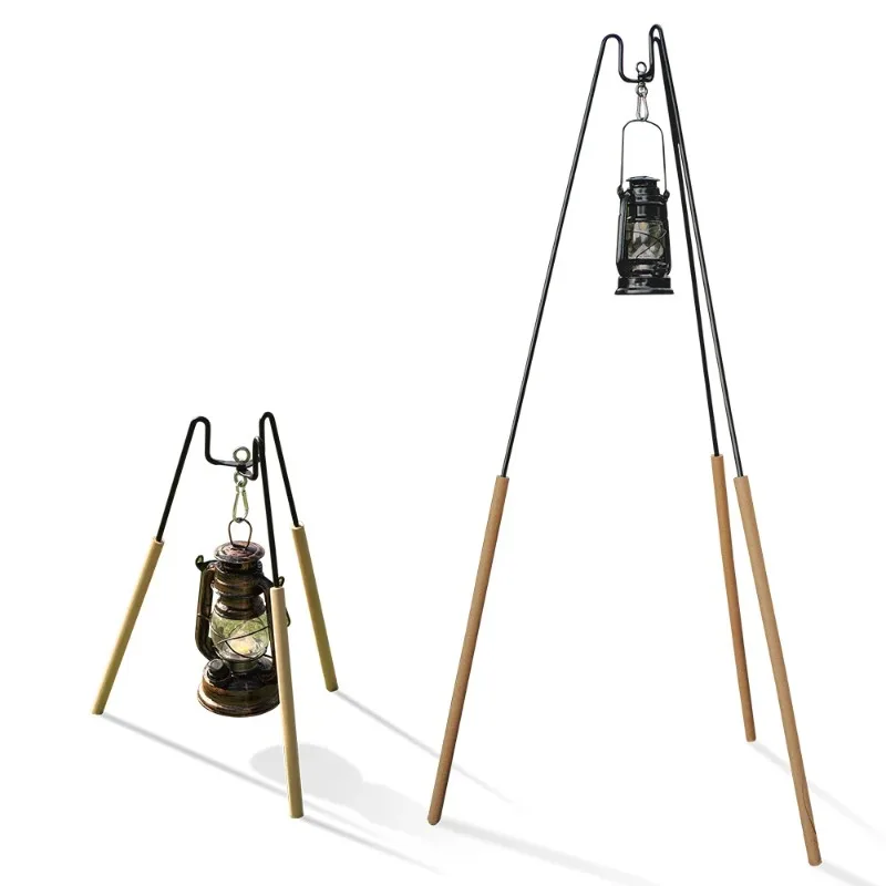 Lightweight Portable Detachable Outdoor Camping Wooden Light Stand Lantern Holder Three Legs Tripod Stand