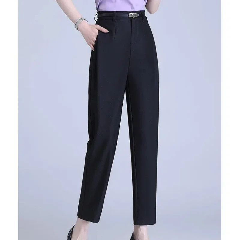 Spring Autumn Women\'s Clothing Solid Color Button Zipper High Waist Pockets Trousers Trouser Suits Straight Commute Pants