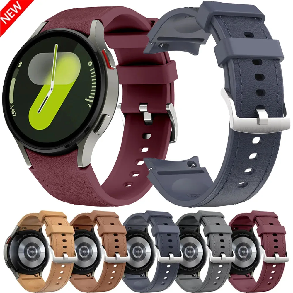 Silikon + Lederarmband für Samsung Galaxy Watch 7 6 5 4 44 mm 40 mm/5 Pro 45 mm Armband für Galaxy Watch 6 Classic 47 mm 43 mm Gürtel