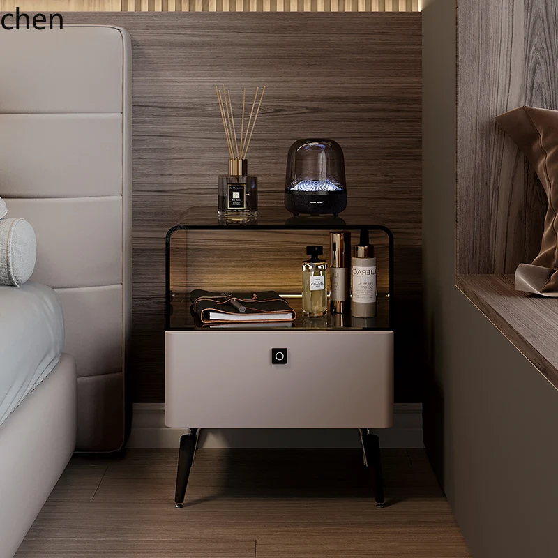 YXY Solid Wood Bedside Table with Fingerprint Lock Bedroom Small Multi-Functional Storage Cabinet
