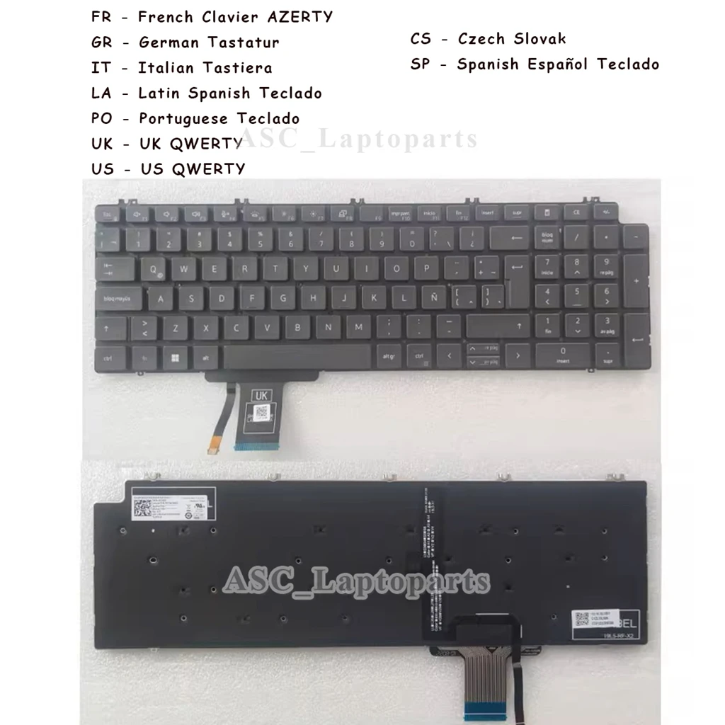 French GR IT LA Spanish Portuguese Spanish UK US Keyboard for DELL Precision 7550 7560 7750 7760 0P2RFG 0P2K2J Black , BACKLIT