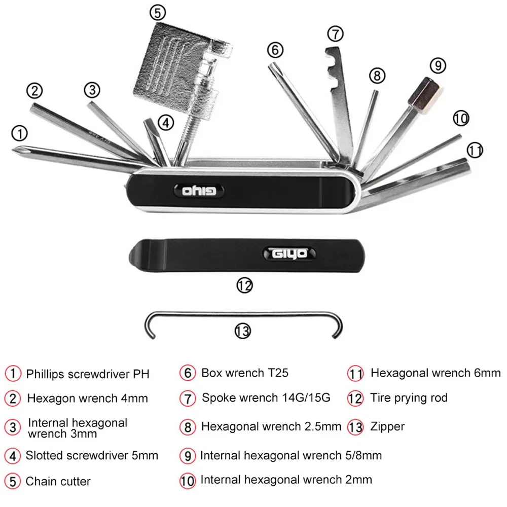 12 in 1 Bicycle Repair Tools Kit Protable MTB Bike Mini Cycling Multitool Hex Spoke Screwdrivers Tyre Lever Allen Wrench