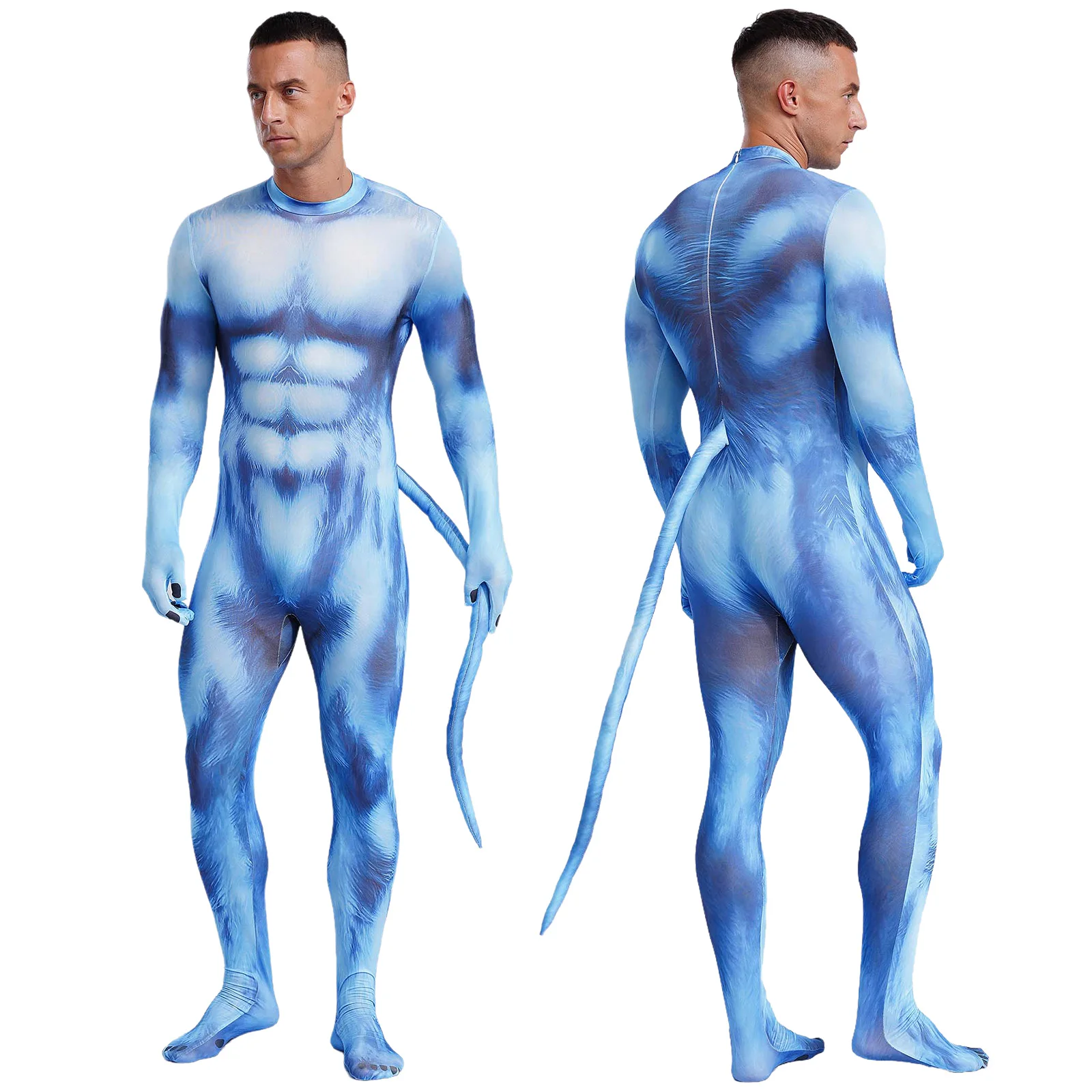 Adult Mens Wild Animal Cosplay Costume Full Cover Beast Zentai Petsuit Jumpsuit Bodysuit Tail Halloween Costume 3D Print Style.