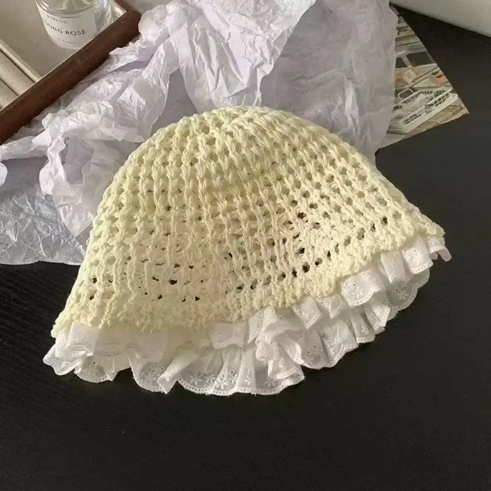

New Lace Fisherman Hat Knitted Breathable Sunshade Hat Sweet Elegant Sunscreen Hat Summer