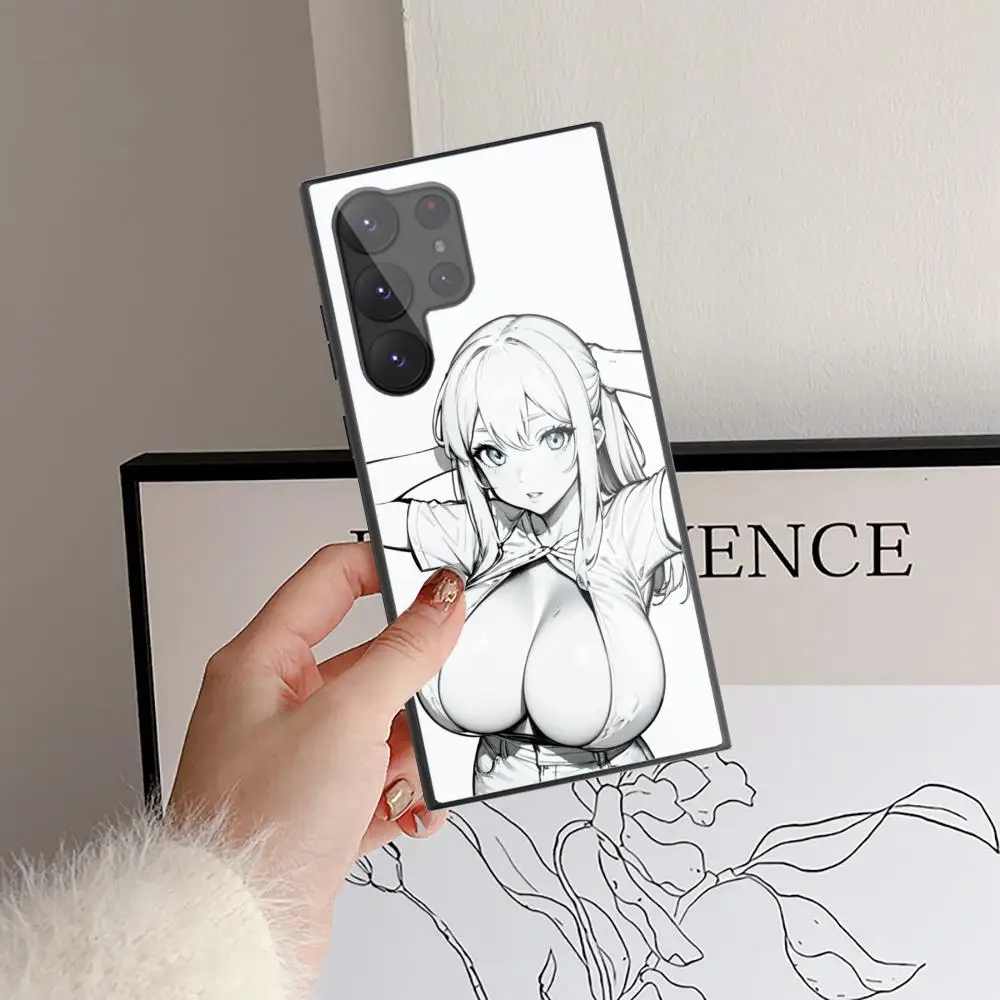 Sexy Anime Girls  Phone Case For Samsung Galaxy S24 S23 S22 S21 S20 Ultra FE Plus Black Glass Case Cover