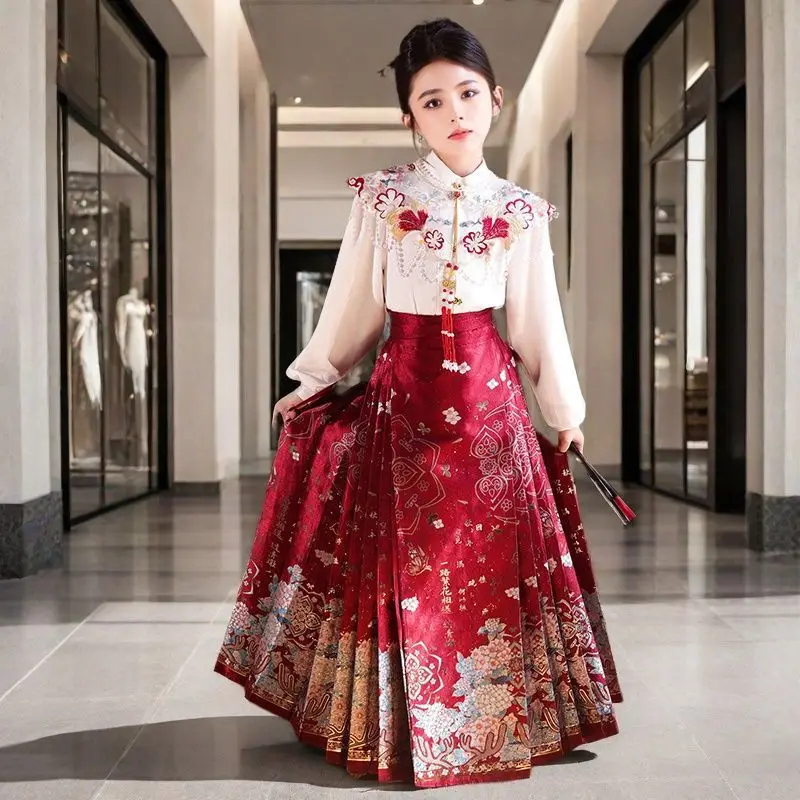 

Spring and Autumn Children's Traditional Costume Set for Older Girls, Chinese Style Hanfu, New Model Horse-Face Skirt, Ancient M