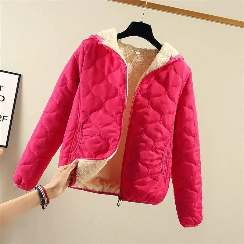 

New Autumn Winter Jacket Women Fleece Short Cotton Padded Jacket Coat Thicke Hooded Parka Lamb Wool Outerwear Female