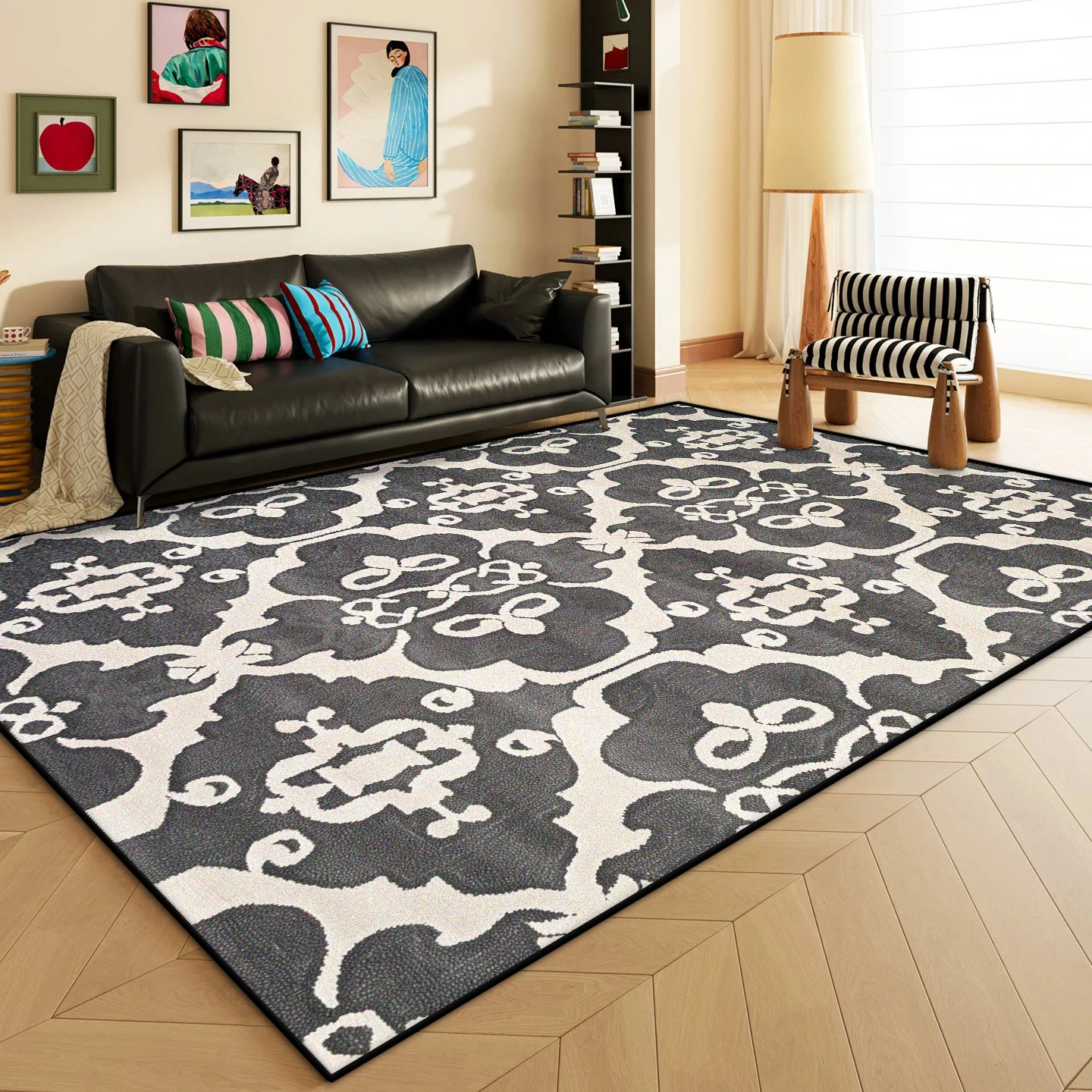 

Скандинавский геометрический ковер для гостиной, легкий роскошный декор, полосатый абстрактный ковер, моющийся нескользящий напольный коврик для спальни и кухни