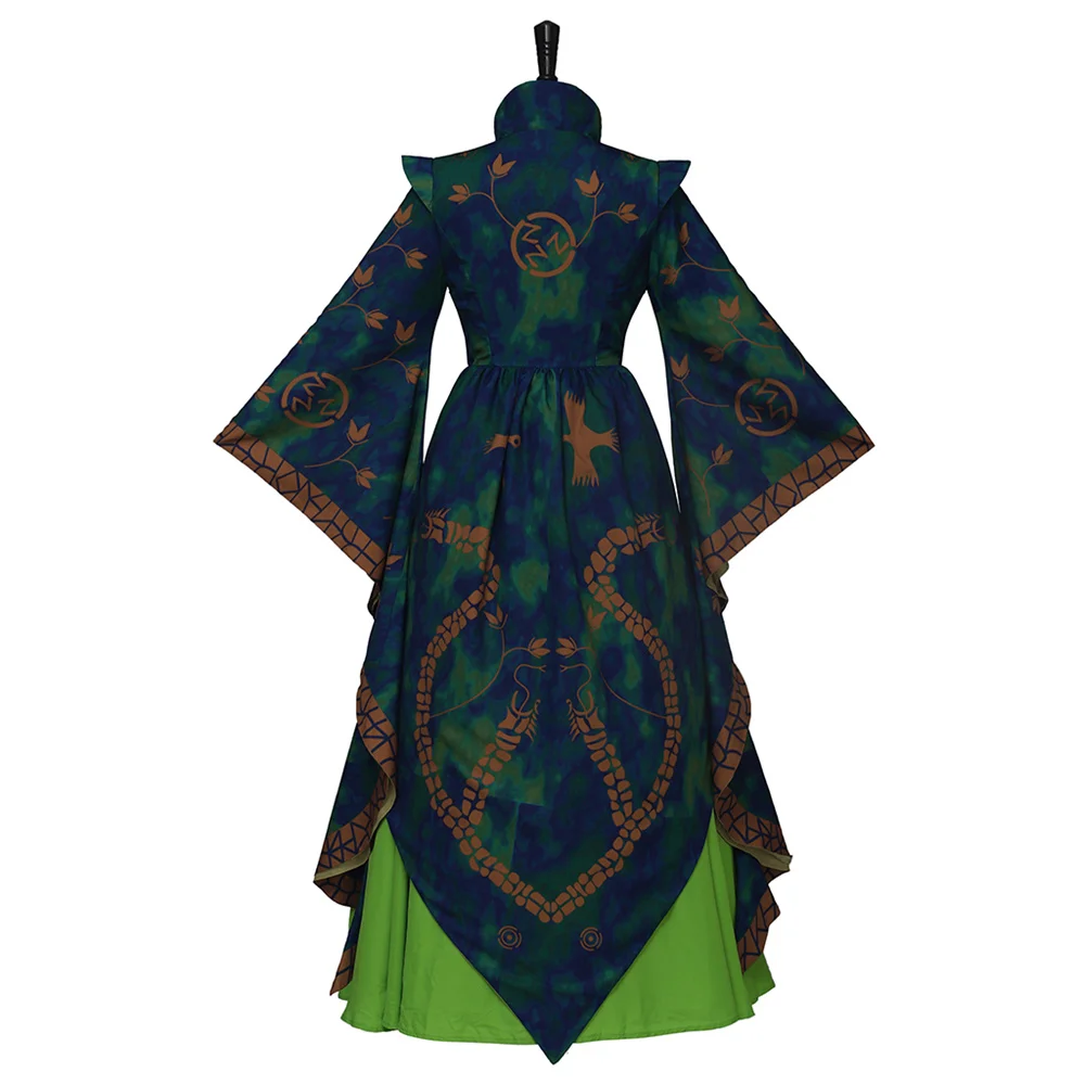 

Movie Cosplay Witch Costume Adult Women Vintage Medieval Green Long Robe Halloween Carnival Party Dress Queen Ball Gown