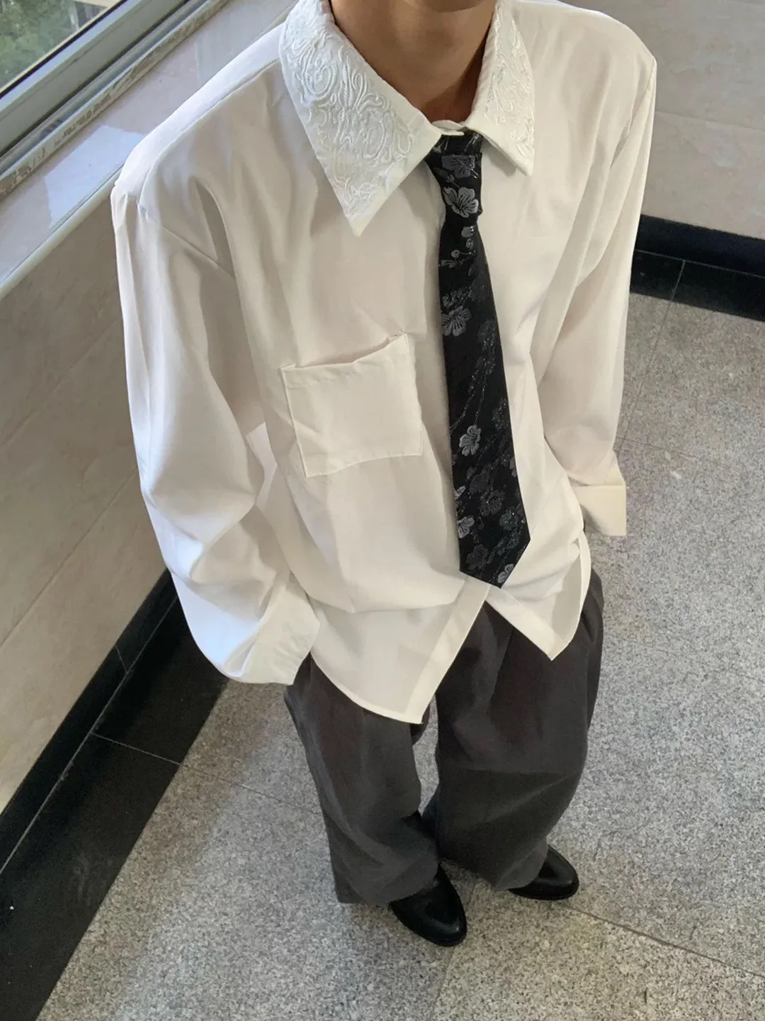 

Корейский Sle, мужская верхняя одежда с цветочным воротником и вышивкой, модный дизайн, Sensation Cleanfit, верхняя одежда Long Sve, весенне-осенняя одежда