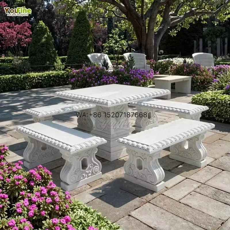 Wmwmnu for YOUFINE Natural Stone Outdoor Garden Marble Tables and Chairs Bench Sculpture for Sale