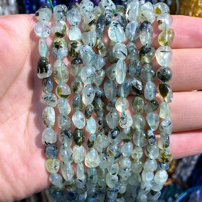 Fine 100% Natural Green Prehnite  Irregular Gravel Gemstone  Beads For Jewelry Making DIY Bracelet Necklace 6-8mm 15''