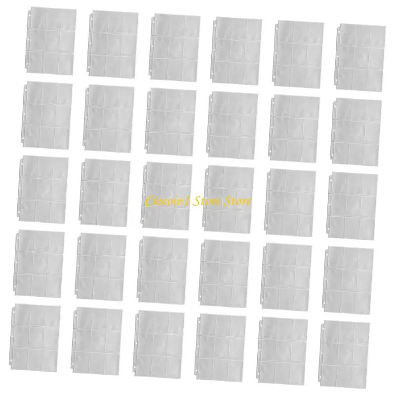 A3PC Card Storage Album Refill Sheets for Business Cards, Plastic Plastic Refill Sleeves with Multi-Pocket Layout, 30 Pieces for