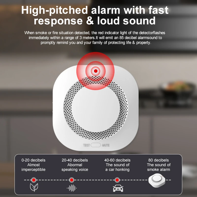 เครื่องตรวจจับควันอัจฉริยะการป้องกันความปลอดภัยสัญญาณเตือนควันป้องกันอัคคีภัยสำหรับการรักษาความปลอดภัยภายในบ้านผ่านแอพชีวิตอัจฉริยะ ﻿