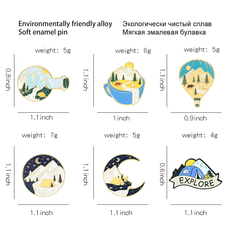 Camping Adventure Enamel Pins Custom Outdoors Explore Natural Scenery Brooch Lapel Badge Bag Cartoon Jewelry Gift for Kid Friend