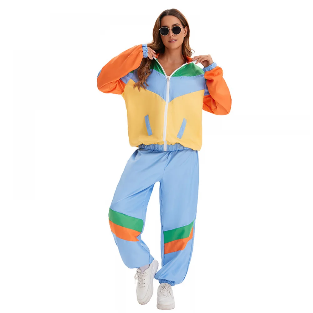 Men's 80s Tracksuit Vintage Hip Hop Windbreaker 80s Disco Tracksuit 90s Shell Suit outfits for Women Men