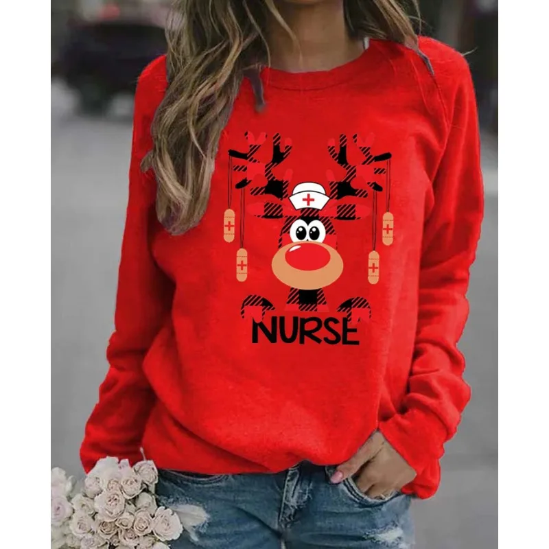 Women\'s Christmas Christmas Deer Print Long Sleeve Casual Fashion Hoodie Sweatshirts  Harajuku  Sweatshirt  Clothes