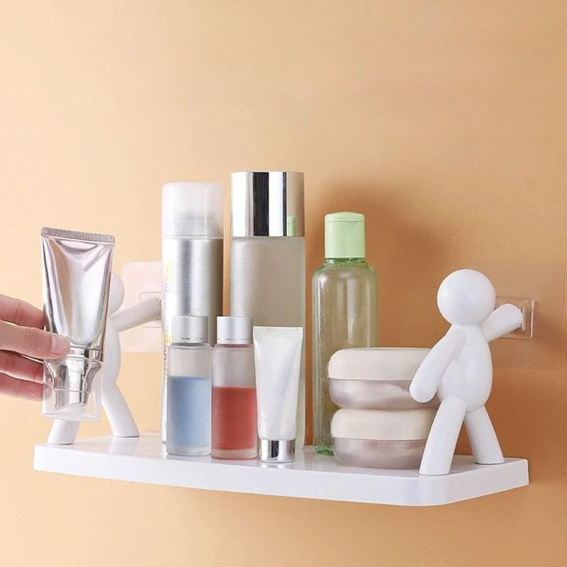 Creative Self-adhesive Storage Shelves, Cute White Small Person Bathroom Supplies Organizer Rack, Cosmetic Storage Shelf