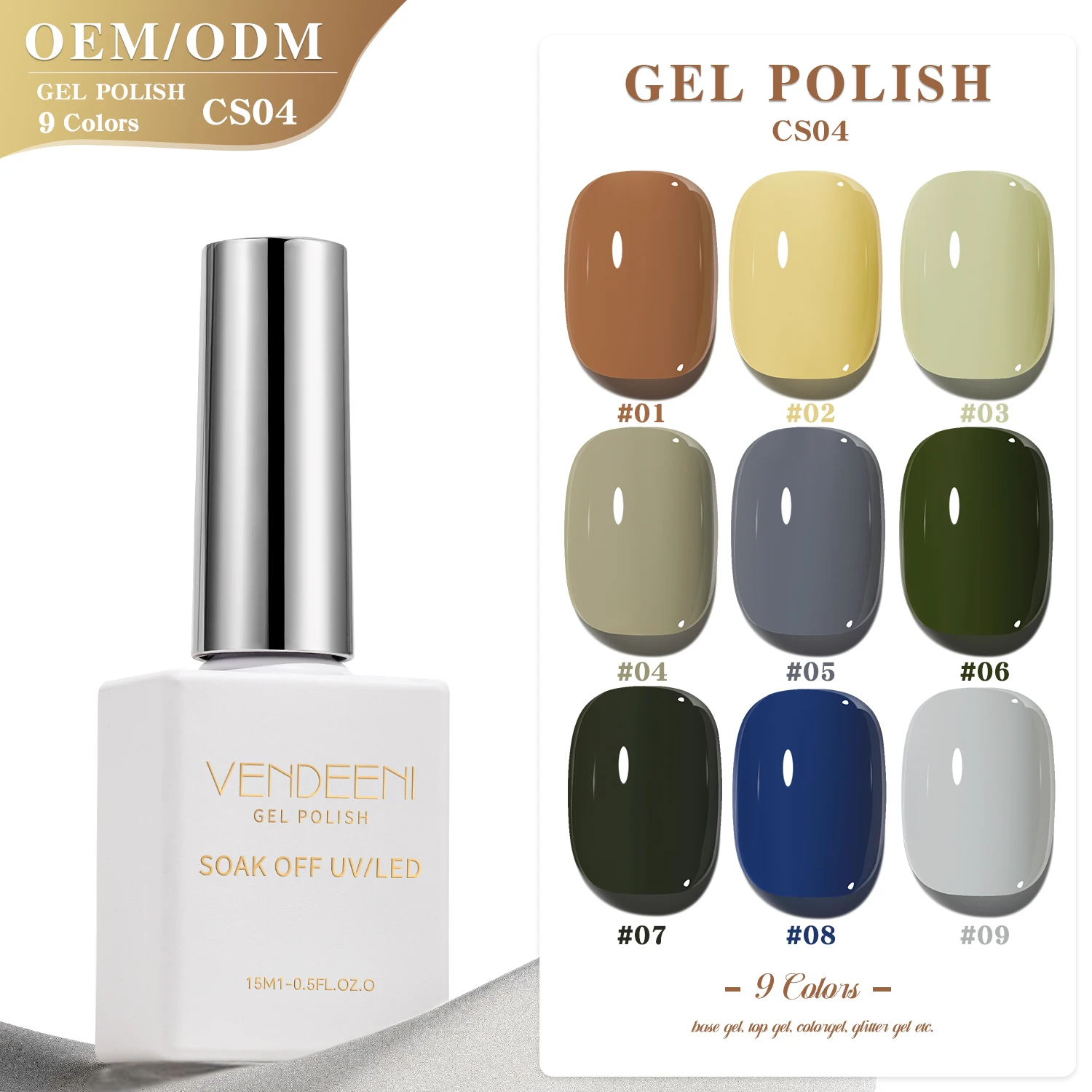 

Vendeeni 9Color /Set Global Fashion Wholesale Organic Uv Gel Nail Polish Set Soak off Nail Paint 15ml for Nail Salon