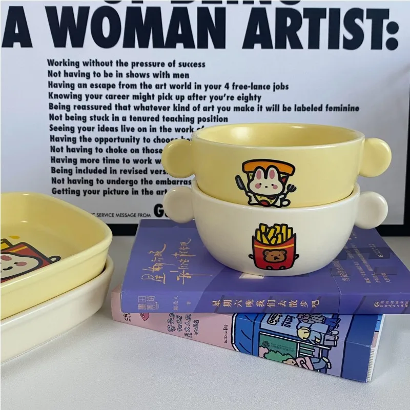 Modern Minimalist Ceramic Dinnerware Set Small Bowl Rice Bowl Children's Meal Bowl Plate Dish Gift Box Cartoon Creative Design