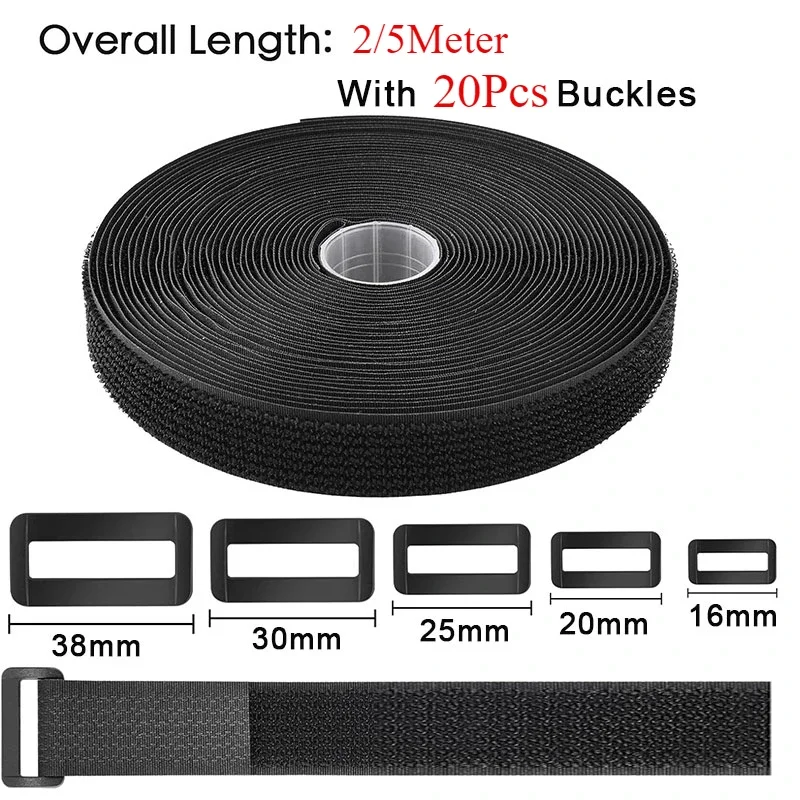 2/5M Hook and Loop Straps with Buckles 16-38mm Adjustable Fastening Cable Straps for Cable Tidy  Wire Management Cord Organiser
