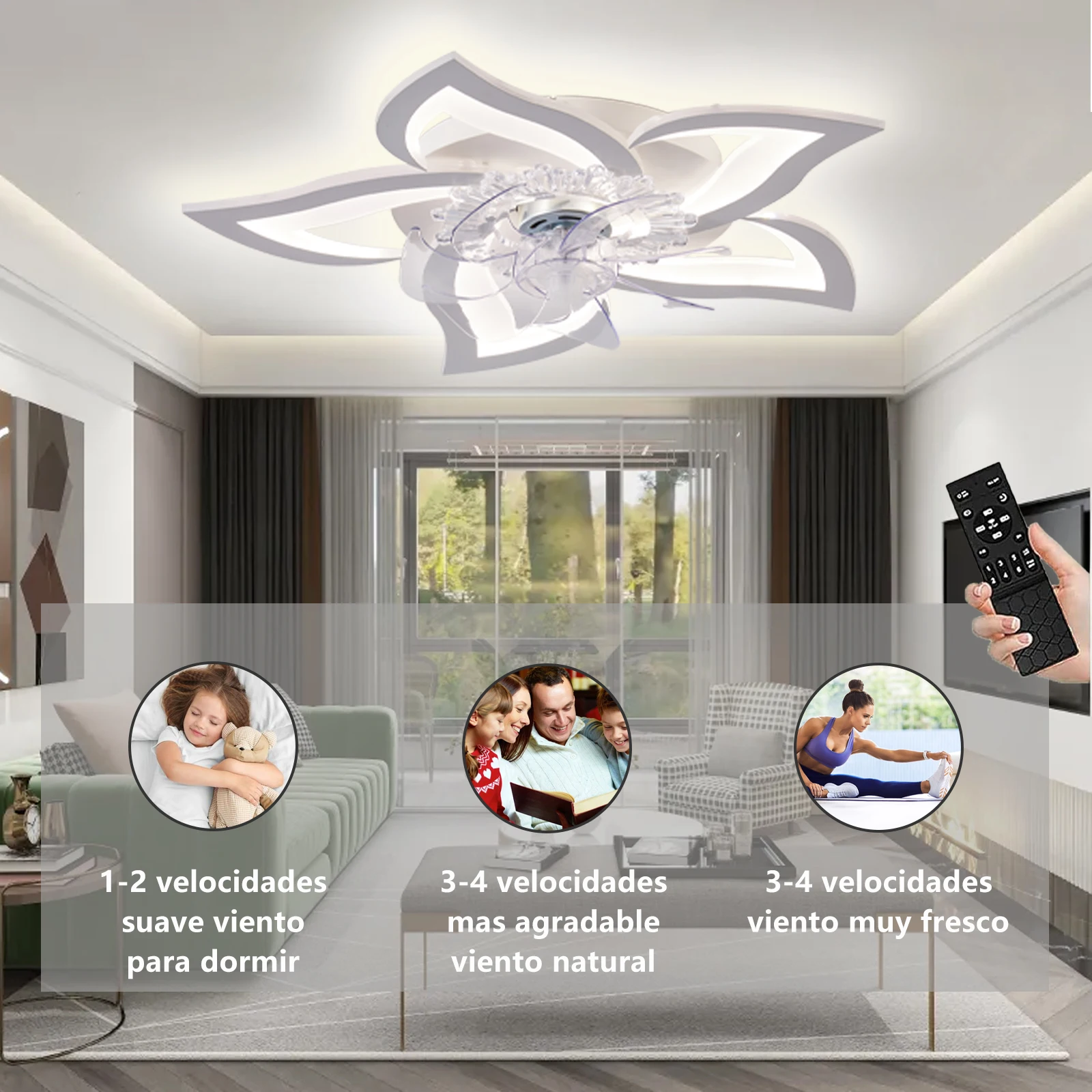 LED Leise Deckenventilator mit Beleuchtung, 50W Deckenventilator mit Licht Dimmbare Lampe mit Ventilator Wohnzimmer Küche 64cm – Detail 2