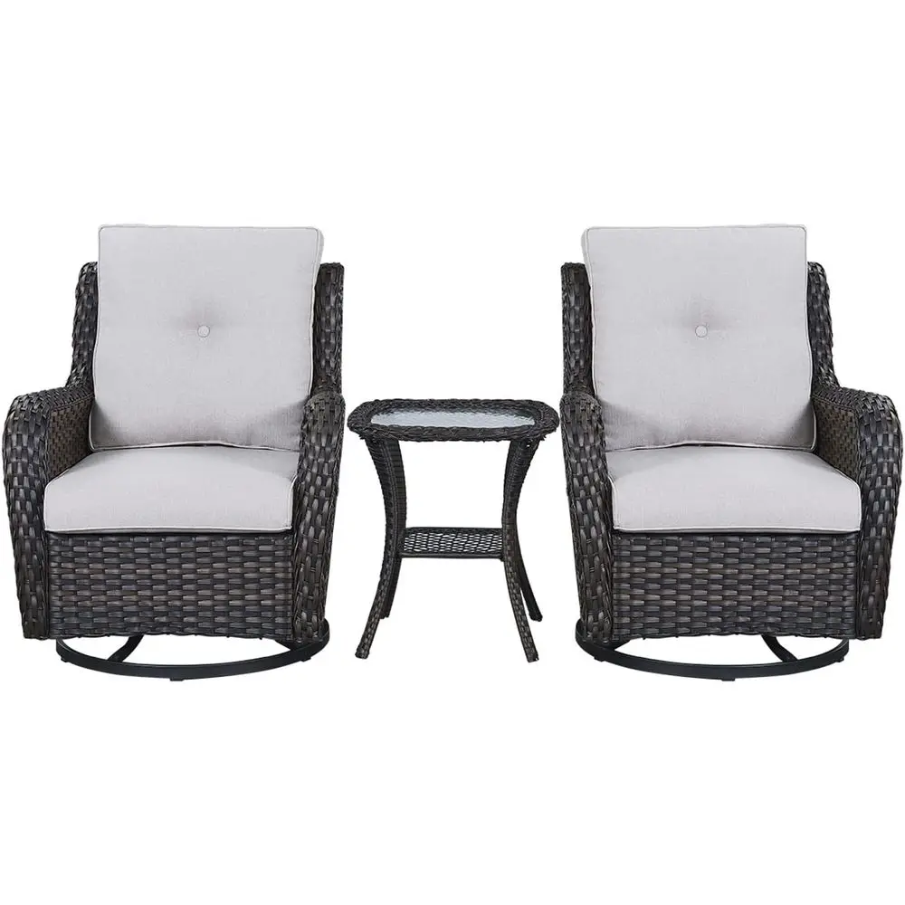 

Wicker Rocking Chair Swivel Chairs - 3 Piece Rocker Patio Furniture Set Rattan Rocking Bistro Sets with Glass Top Side Table for