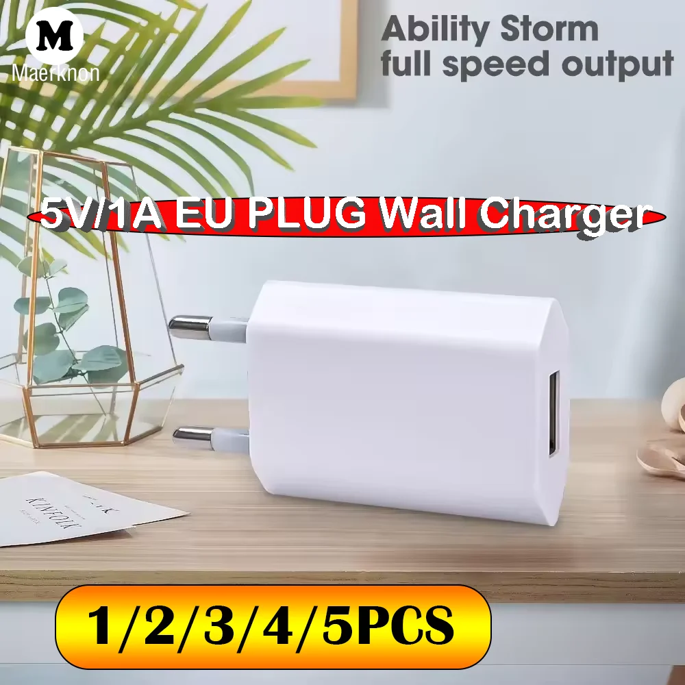 

5V/1A USB Wall Charger 1/2/3/4/5PCS EU Plug SmartPhone Charger Adapters For Universal Phone iPhone 16 Samsung Xiaomi 15 Huawei