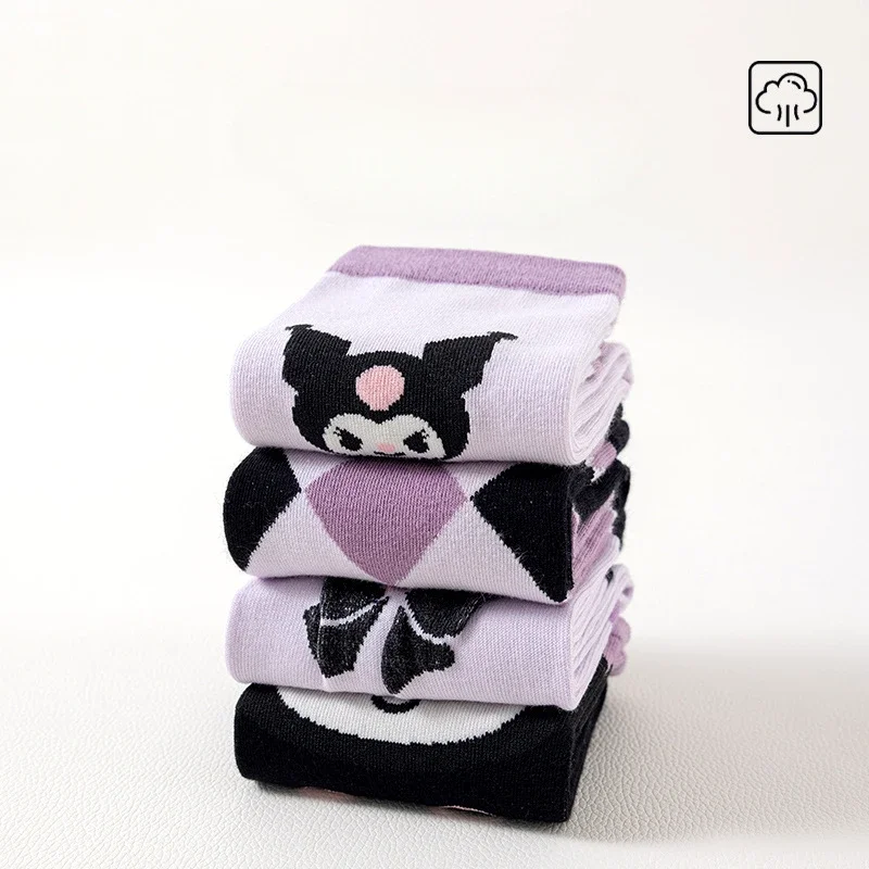 Girls Cute Sanrioed Kuromi Purple Knee Long Socks Kawaii Cartoon Anime Kuromi Children Toddler Middle Tube Socks Gift