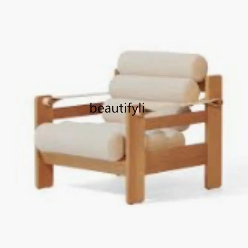 Nordic simple solid wood, leisure chair, home living room, bed and breakfast, lamb wool sofa chair