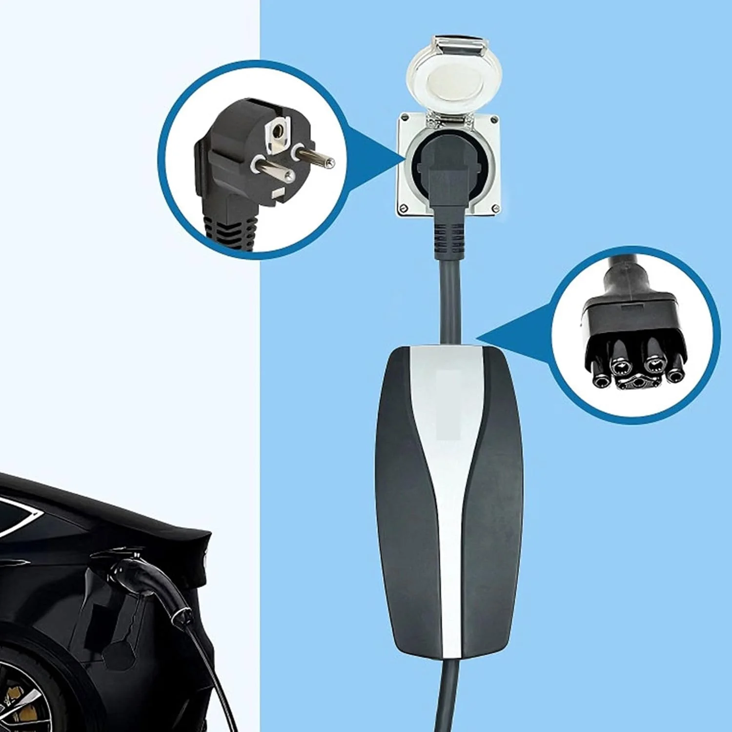 NEMA to EU Schuko 16A Adapter for Tesla Gen 2 Universal Mobile Connector TPE Cable EV Charger Connector Compatible with Tesla