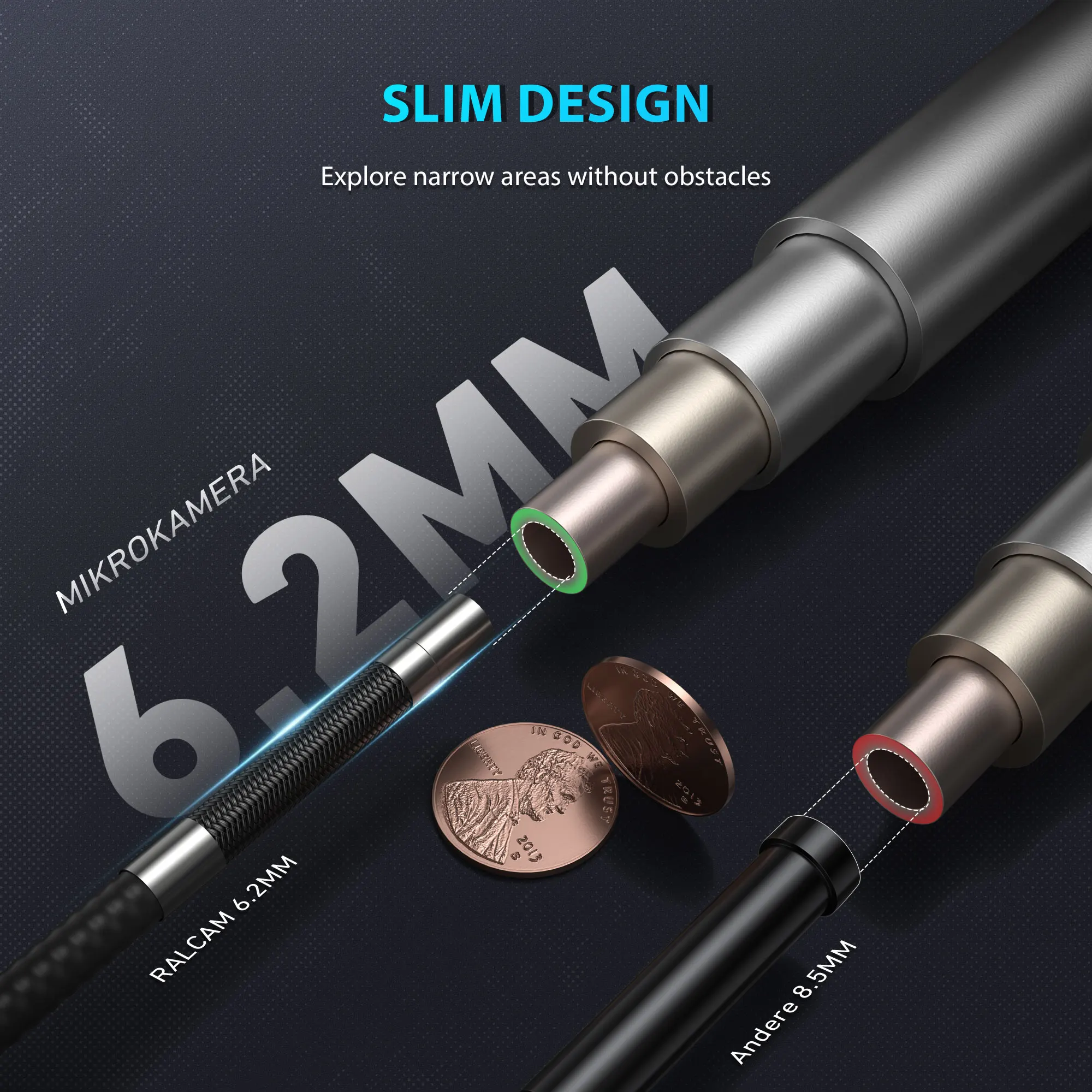 Ralcam 210 °   Kamera Endoskopi Industri 8mm 4.3'IPS Layar Tahan Air Inspeksi Borescope 6 LED Untuk Pip Mesin Mobil