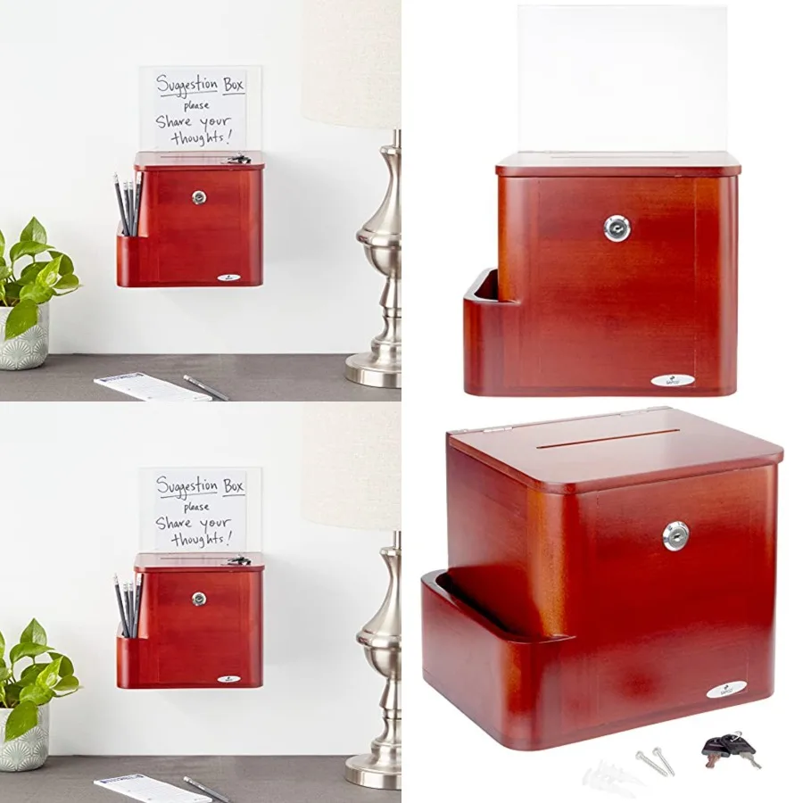 

4237CY Bamboo Suggestion, Donation, Voting and More Box, Lock, Key and Storage Slot Included