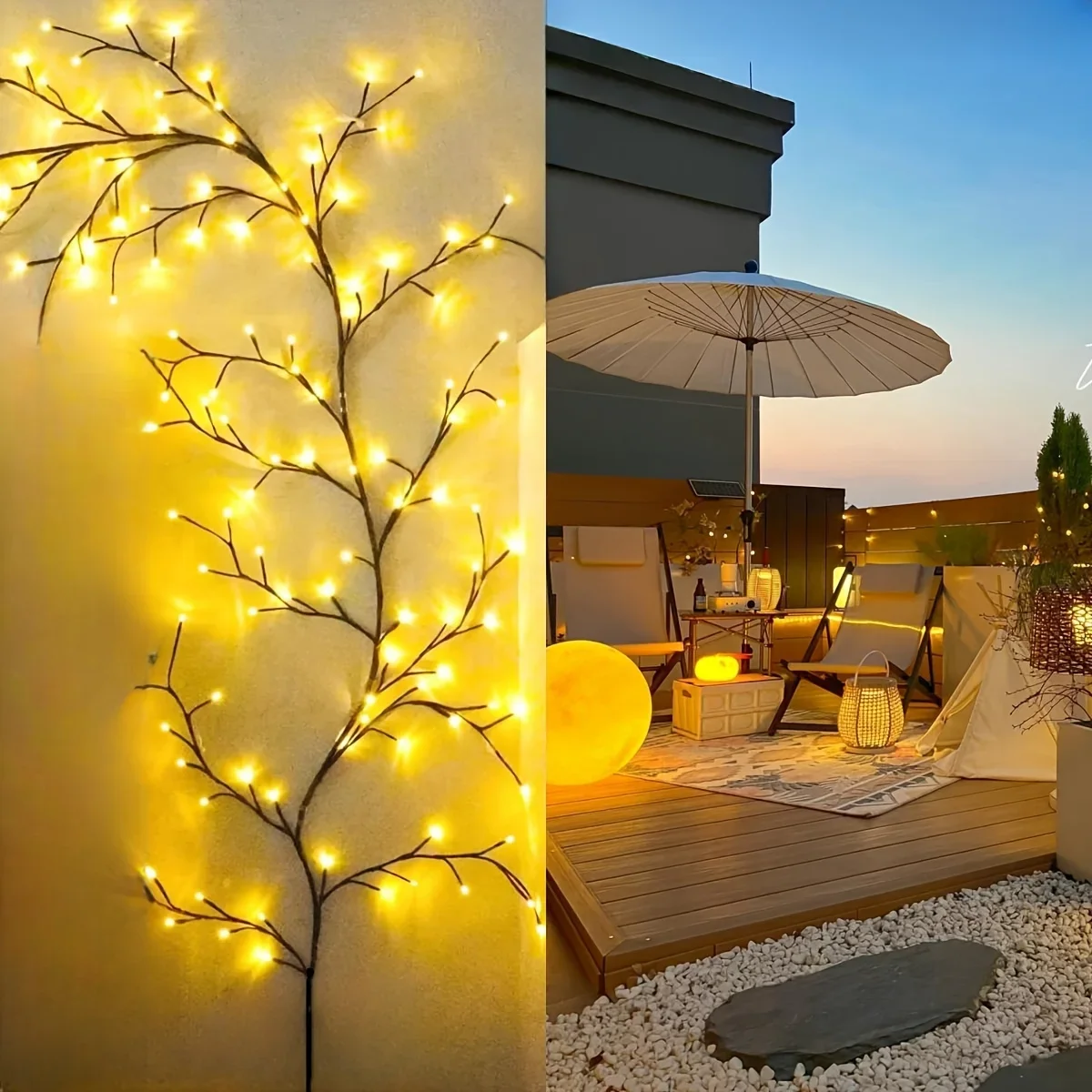 LED Bendable Willow Vine Lights, 8Moeds Rattan Tree Decorative Light, Night Light, For Wall Bedroom Indoor Outdoor Christmas