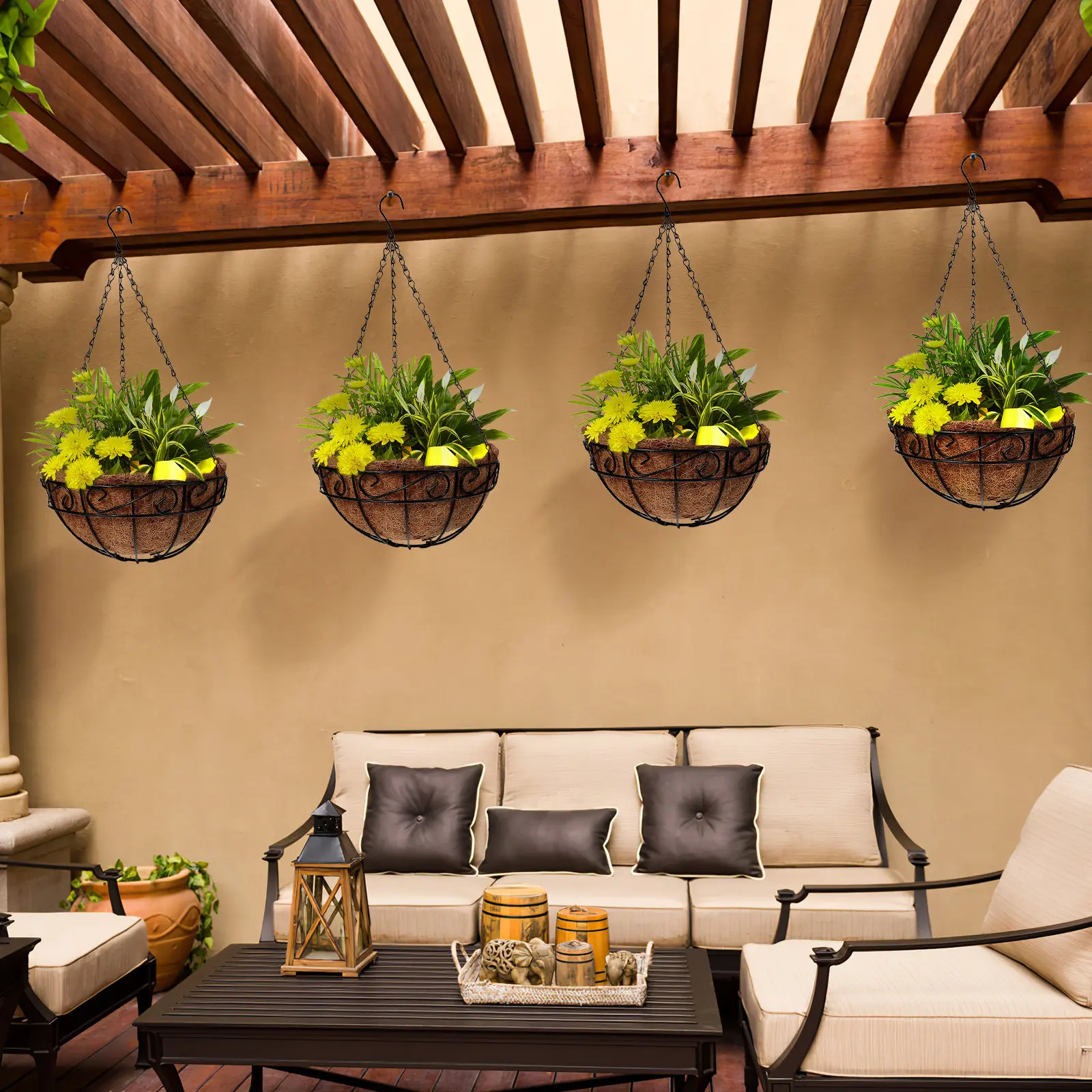 

Iron Hanging Flower Pot with Liner Sturdy Hanging Basket Suitable for Outdoor Indoor Plant Display Garden Balcony