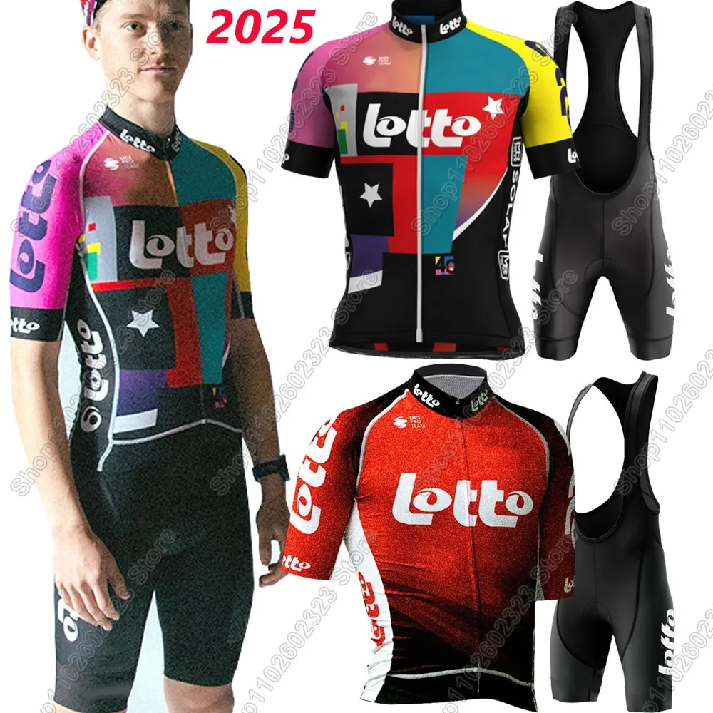 لوتو فريق 2025 طقم جيرسي لركوب الدراجات الصيف بلجيكا ملابس الرجال عدة الطريق دراجة قمصان دعوى دراجة مريلة السراويل الجبلية موحدة